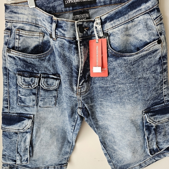 Skinny Fit Blue Denim Cargo Jean Shorts Size 29 Men - Picture 1 of 12